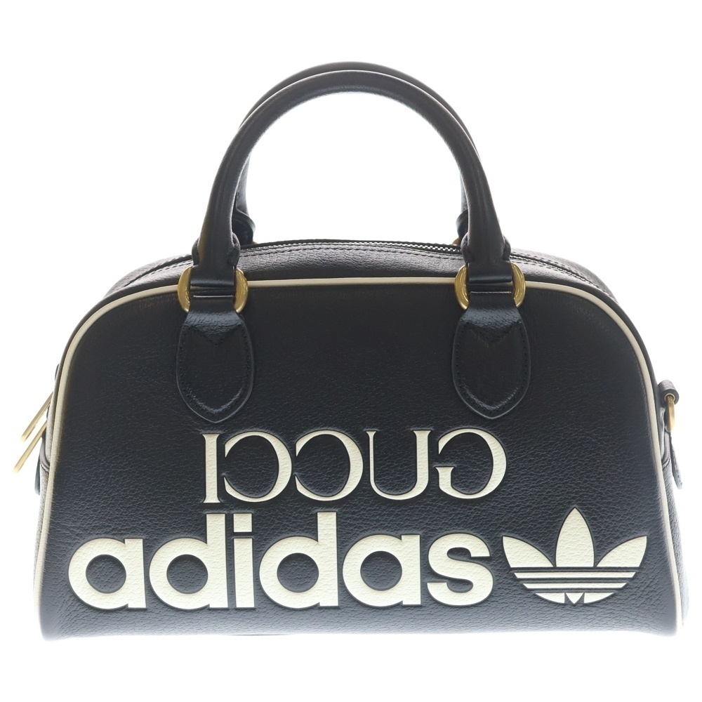 GUCCI adidas Duffle Leather Handbag Shoulder Bag Black